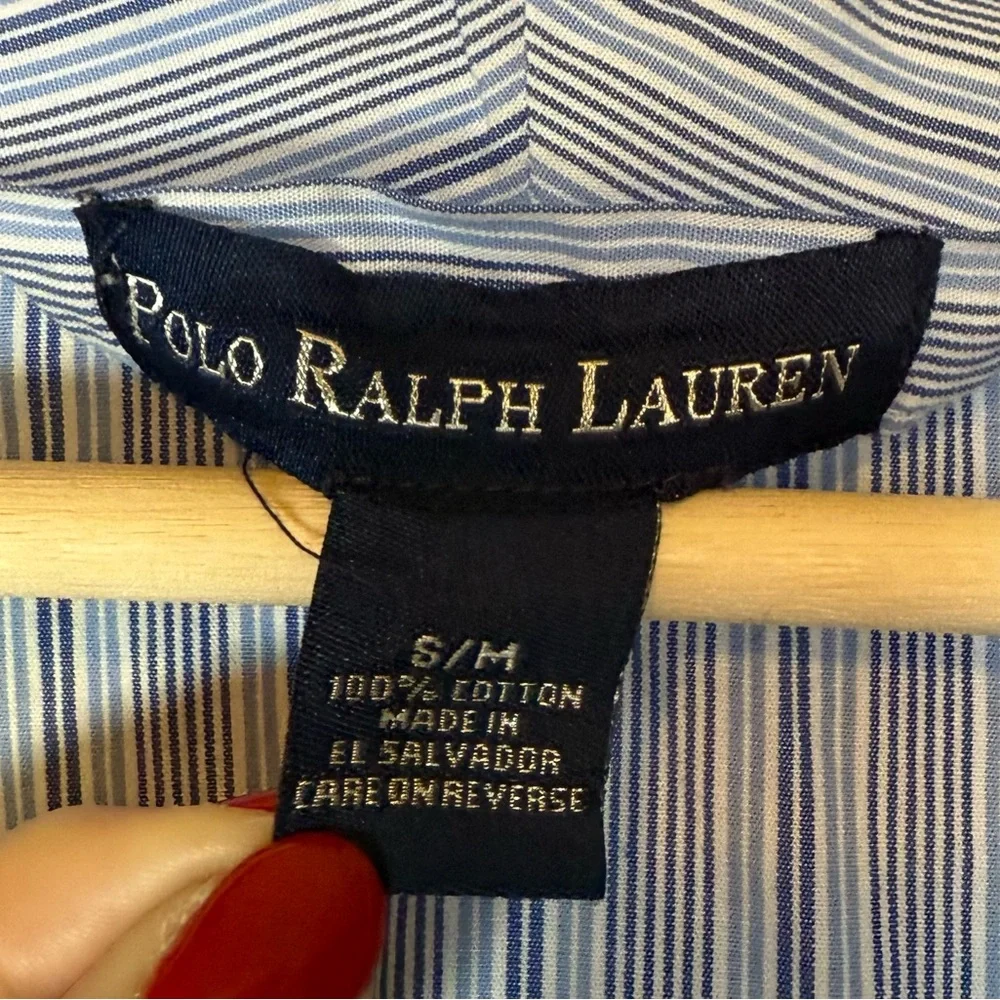 Polo Ralph Lauren Blue and White Striped Cotton Classic Robe Size S/M